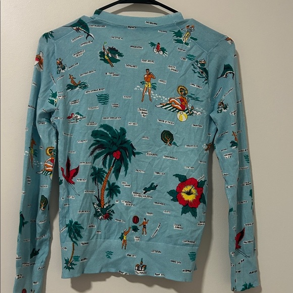 J Crew Light Blue Novelty Print Florida Beaches Cardigan Size XS - Picture 5 of 5